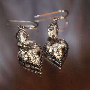 Pretty Black & White Pave Art Deco Heart Earrings